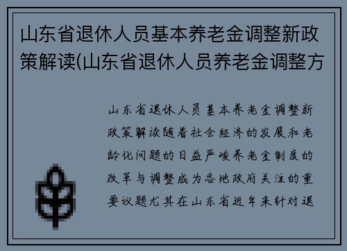 山东省退休人员基本养老金调整新政策解读(山东省退休人员养老金调整方案)