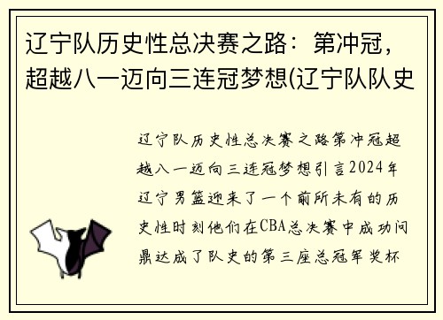 辽宁队历史性总决赛之路：第冲冠，超越八一迈向三连冠梦想(辽宁队队史总冠军)