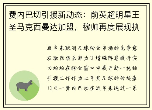 费内巴切引援新动态：前英超明星王圣马克西曼达加盟，穆帅再度展现执教魅力